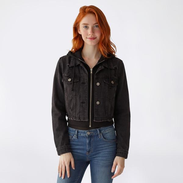 Juniors Love Tree 2Fer Denim Jacket with Fleece Hood