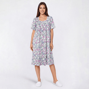Womens Elegant Dreams Short Sleeve Cotton Floral Nightgown