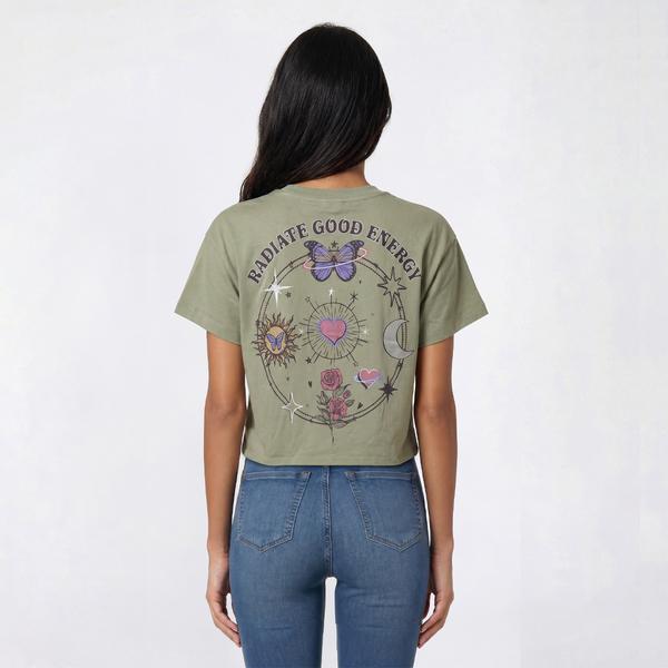 Juniors Attitude Not Included Embroidered Cropped Graphic Tee alternate view