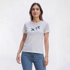 Womens Madison Taylor Short Sleeve Embroidered Hummingbirds Tee