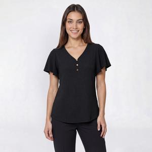 Womens AK Anne Klein Ruffle Sleeve Pucker Button Front Blouse