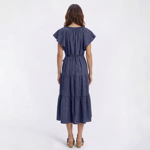 emma and michele blue dress The Emma Dress in Chambray Blue Baroque 2 / Chambray Blue Baroque main image 0