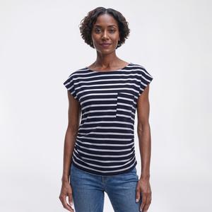 Womens Preswick & Moore(R) Stripe Side Ruching Tee