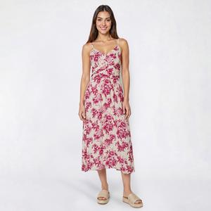 Womens Absolutely Famous Strappy Floral Ruched Waist Midi Dress
