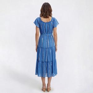 Womens Luxology Short Sleeve Foil Tier Midi Dress alternate view