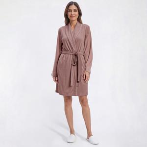 Womens Nicole Miller Short Sleeve Brushed Shawl Collar Robe