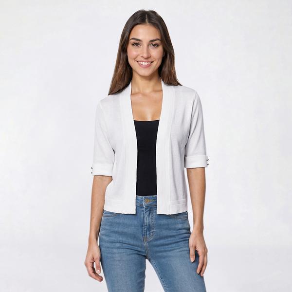 Womens Nina Leonard Elbow Sleeve Button Trim Shrug