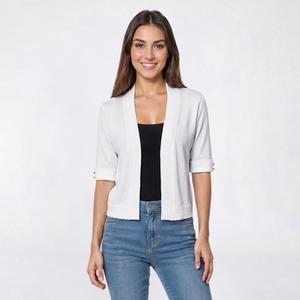 Womens Nina Leonard Elbow Sleeve Button Trim Shrug