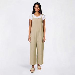 Juniors Hunter & Brown Tie Shoulder Linen Blend Jumpsuit