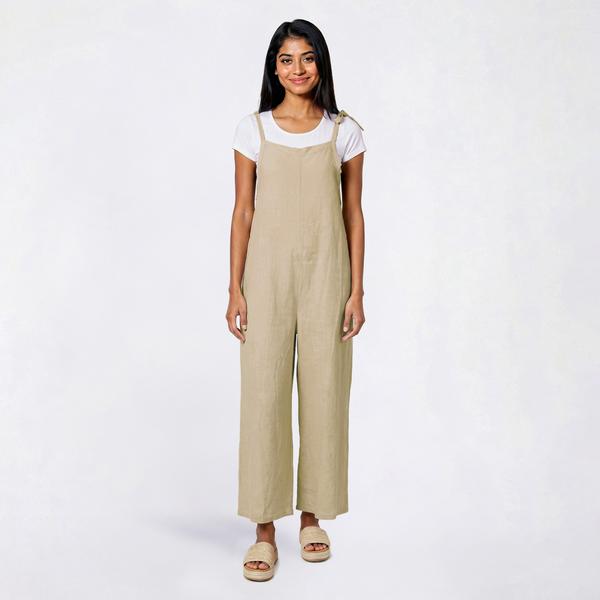 Juniors Hunter & Brown Tie Shoulder Linen Blend Jumpsuit