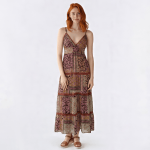 Juniors Angie Mix Floral Smock Waist Gauze Maxi Slip Dress