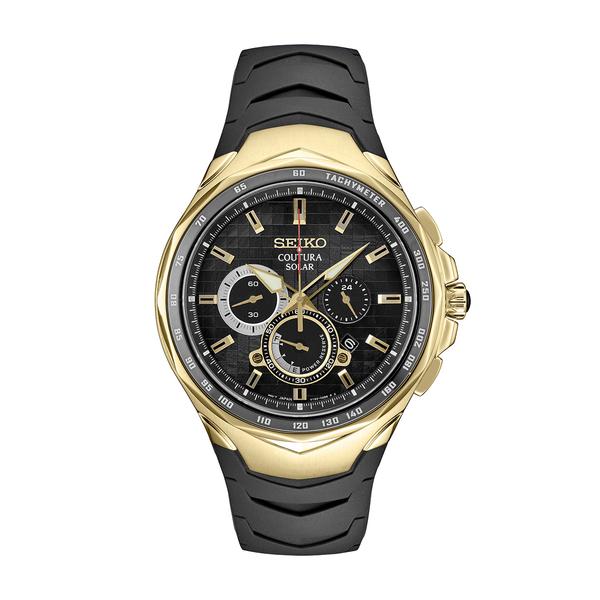 Mens Seiko Coutura Solar Chronograph Gold/Black Watch - SSC810