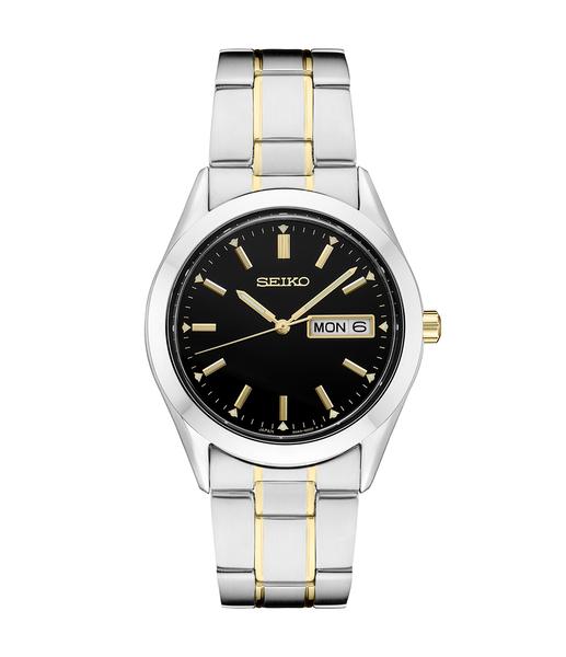 Mens Seiko Essentials Quartz Two-Tone Black Dial Watch - SUR363