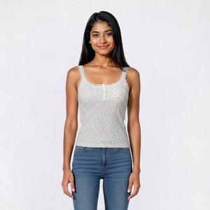 Juniors Pink Rose Floral Thermal Lace Trim Henley Tank Top