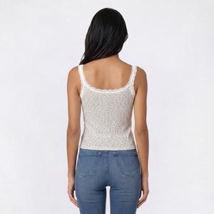 Juniors Pink Rose Floral Thermal Lace Trim Henley Tank Top alternate view