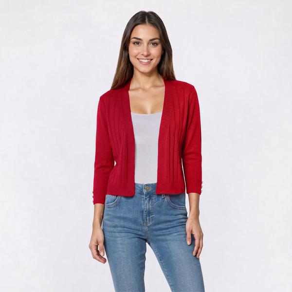 Womens 89th & Madison 3/4 Sleeve Solid Cable Shrug