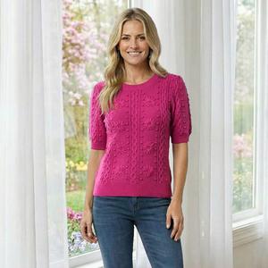 Womens Draper James Textured Short Sleeve Cable Knit Sweater alternate view