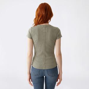 Juniors Pink Rose Short Sleeve Mineral Wash Ribbed Henley Top alternate view