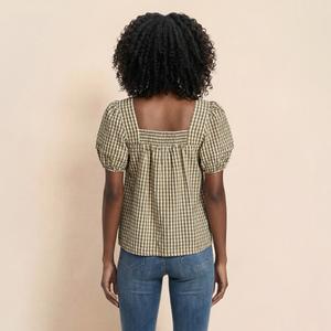 Womens Draper James Puff Sleeve Gingham Dobby Woven Blouse alternate view