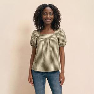 Womens Draper James Puff Sleeve Gingham Dobby Woven Blouse