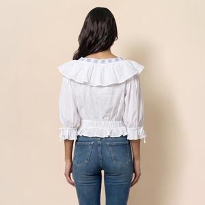 Womens MNK Stripe Elbow Sleeve V-Neck Ruffle Blouse alternate view