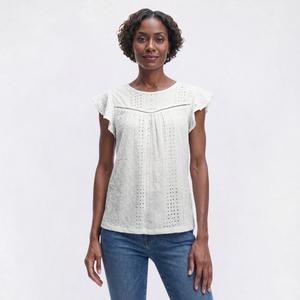 Womens Absolutely Famous Short Flutter Sleeve Solid Eyelet Blouse