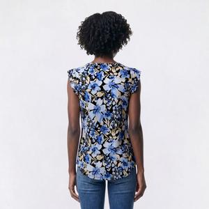 Petite AK Anne Klein Cap Ruffle Sleeve V Neck Floral Blouse alternate view