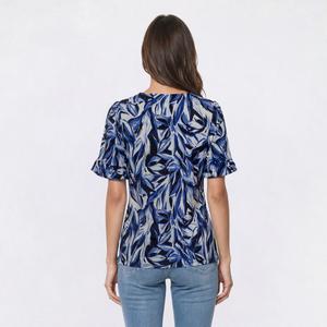 Petite AK Anne Klein Short Ruffle Sleeve V Neck Leaf Blouse alternate view