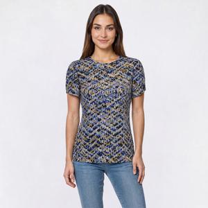 Petite AK Anne Klein Short Tulip Sleeve Crew Neck Dot Blouse