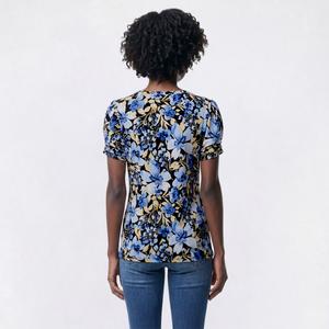 Womens AK Anne Klein Short Pleated Sleeve Floral Blouse alternate view