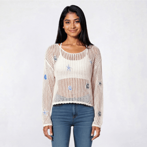 Juniors No Comment Long Sleeve Stitched Pull Over - Gardenia