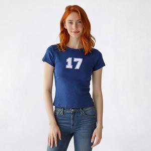 Juniors No Comment Denim Applique Baby Tee - Denim