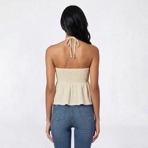 Juniors Derek Heart Pucker Knit Floral Lace Bodice Halter Top alternate view