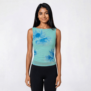 Juniors Derek Heart Floral Mesh Boat Neck Tank Top - Blue