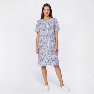 Womens Casual Time Seersucker Floral Embossed Zip Front Duster