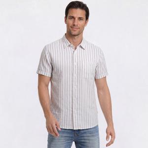 Mens VSTR Vertical Stripe Button Down Shirt - White/Brown