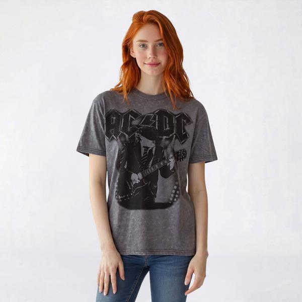Juniors C-Life Mineral Wash AC/DC Guitar Player Boyfriend Tee