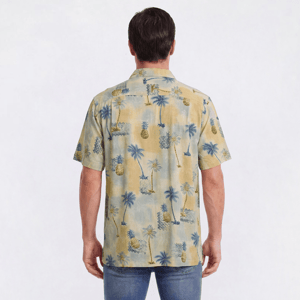 Mens Campia Short Sleeve Pineapples Button Down Shirt - Tan alternate view