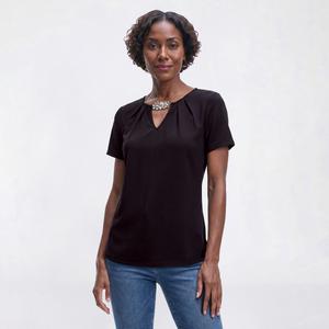 Womens Love Scarlet Short Sleeve Clasp Keyhole Neck Blouse