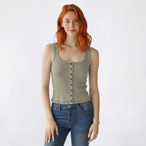 Juniors Pink Rose Washed Ribbed Button Up Tank Top