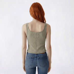 Juniors Pink Rose Washed Ribbed Button Up Tank Top alternate view