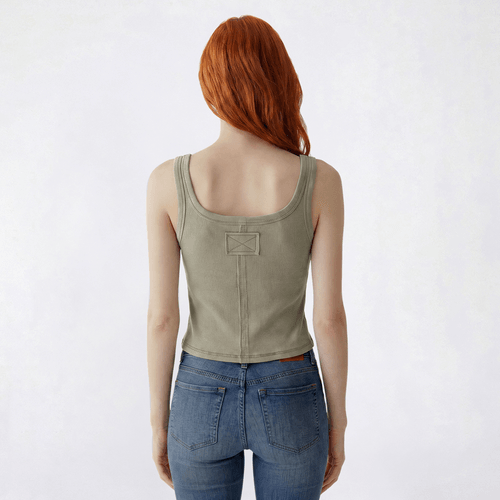 Juniors Pink Rose Washed Ribbed Button Up Tank Top alternate view