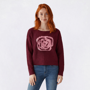 Juniors No Comment Crew Neck Graphic Pullover Sweater - Burgundy