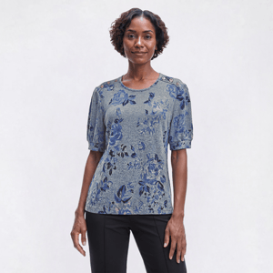 Womens Emily Daniels Elbow Sleeve Floral Shoulder Button Blouse