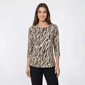 Petite Emily Daniels 3/4 Sleeve Abstract Textured Blouse