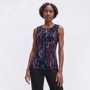Womens Kasper Sleeveless Abstract Square Keyhole Neck Blouse