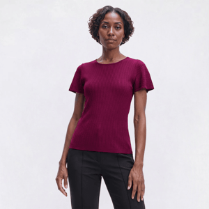 Womens Kasper Cap Flutter Sleeve Ribbed Knit Blouse