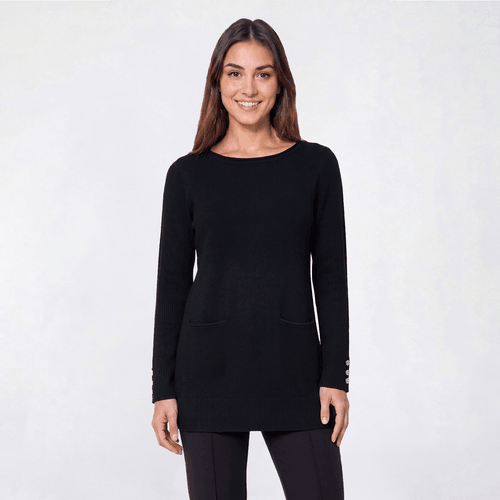 Womens Retrology Long Sleeve Ribbed Sleeve Solid 2 Pocket Sweater alternate view