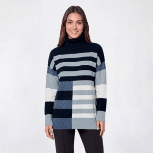 Womens Preswick & Moore(R) Stripe Tunic Turtle Neck Sweater