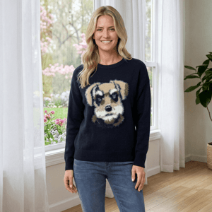 Womens Nicole Miller Long Sleeve Textured Dog Sweater
